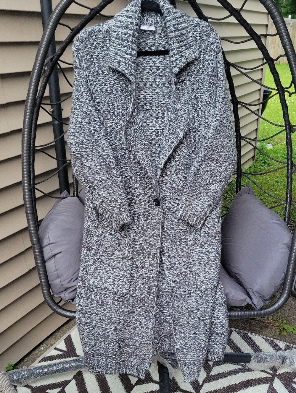 Dex Marled Black & White Long Cardigan Sweater - Picture 4 of 7